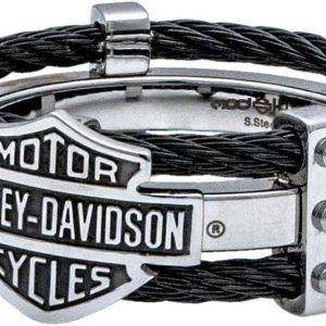 Harley-Davidson Men's Ring, Bar & Shield Logo Double Steel Cable Band HSR0022