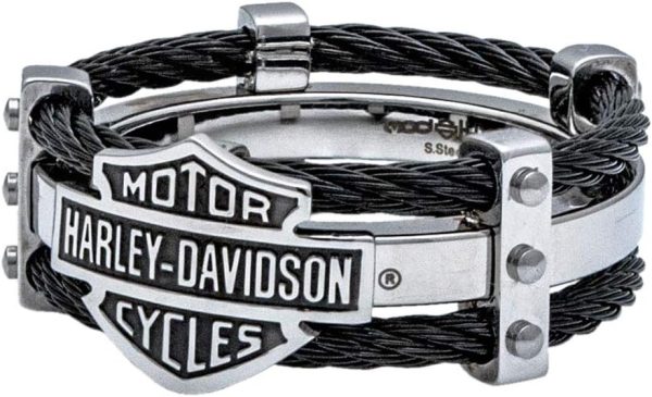 Harley-Davidson Men's Ring, Bar & Shield Logo Double Steel Cable Band HSR0022