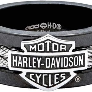 Harley-Davidson Men's Ring, Bar & Shield Steel Cable Band, Black HSR0021