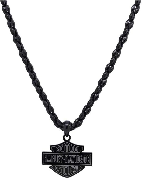 Harley-Davidson Men's Sculpted Bar & Shield Logo Necklace, Black