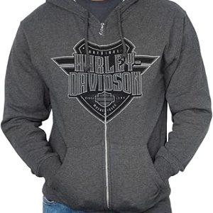 Harley-Davidson Men's Sentinel Zip-Up Fleece Hooded Sweatshirt - Charcoal