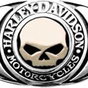 Harley-Davidson Men's Signet Ring, Flames Willie G Skull 14kt Gold Inlay HMR0019