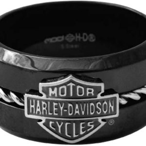 Harley-Davidson Men's Silver Wire B&S Band Ring, Black Stainless Steel HSR0070