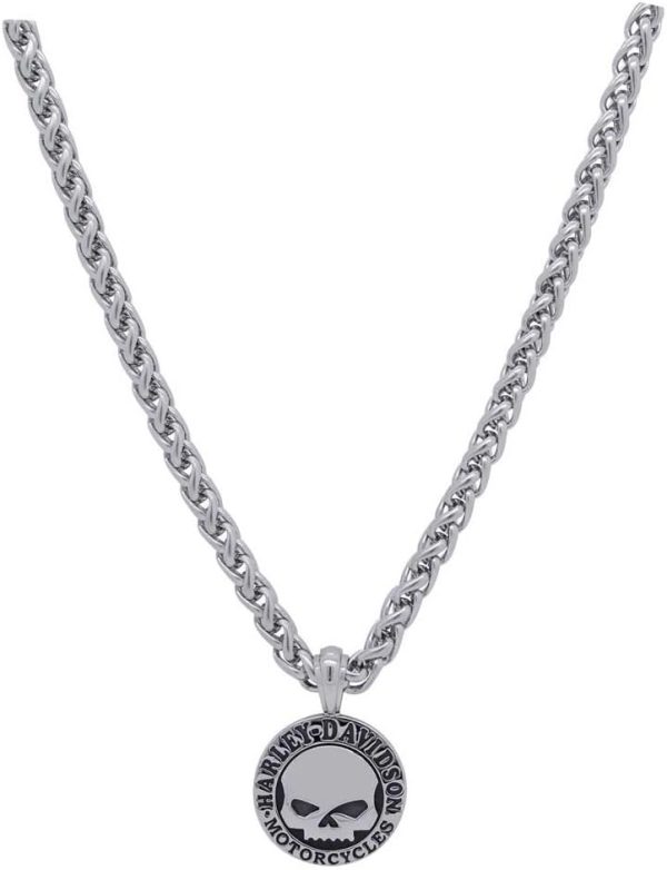 Harley-Davidson Men's Stainless Steel Willie G Skull Disc Necklace 22 Inches