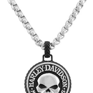 Harley-Davidson Men's Steel Double Sided Rolo Chain Skull Logo Metal Necklace