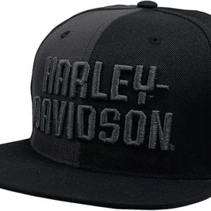 Harley-Davidson Men's Two Tone Snapback Flat Brim Baseball Cap - Black & Gray