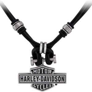 Harley-Davidson Men's Vintage B&S Hardware & Leather Loop Necklace - Steel