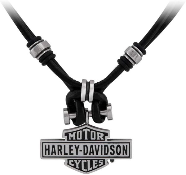 Harley-Davidson Men's Vintage B&S Hardware & Leather Loop Necklace - Steel