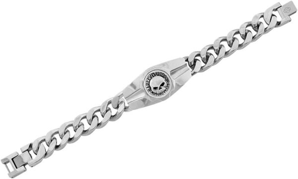 Harley-Davidson Men's Willie G Skull Logo Steel Chain Bracelet, Silver HSB0202