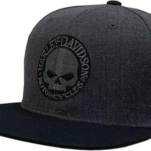 Harley-Davidson Mens Willie G Skull Snapback Flat Brim Baseball Cap - Gray/Black