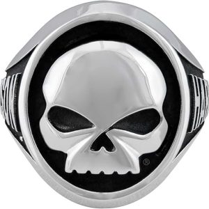 Harley-Davidson Men's Willie G Skull Stainless Steel Metal Ring - Silver/Black