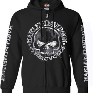 Harley-Davidson Men's Zippered Sweatshirt Jacket, Willie G Skull, Black 30296647