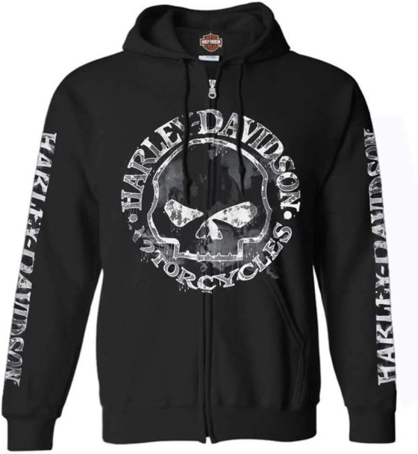 Harley-Davidson Men's Zippered Sweatshirt Jacket, Willie G Skull, Black 30296647