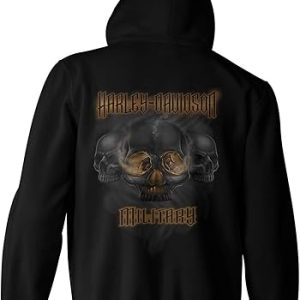 Harley-Davidson Military - Men's Custom Zippered Hoodie with Unique Skull Eyes Back Graphics - Overseas Tour | Smoking Eyes