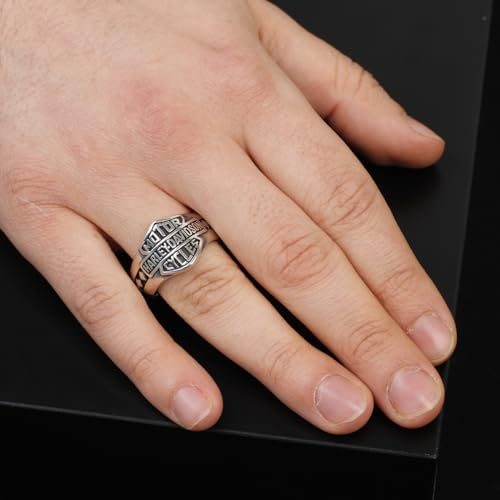 Harley Davidson Men's Vintage Bar & Shield Signet リング Harley-Davidson® Men's Vintage Bar & Shield Striped Ring