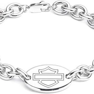 Harley-Davidson Women's 7.5 in. Bar & Shield Plaque Chain Bracelet - Silver