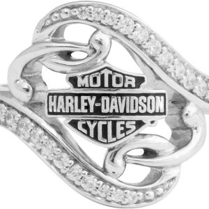 Harley-Davidson Women's Bling Filigree Bar & Shield Ring, Silver Finish HDR0473