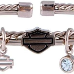 Harley-Davidson Women's Braided Double Bangle, 7 in - Rose Gold Stainless Steel