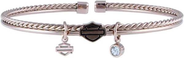 Harley-Davidson Women's Braided Double Bangle, 7 in - Rose Gold Stainless Steel