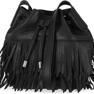 Harley-Davidson Women's Festival Fringe Drawstring Leather Purse - Black