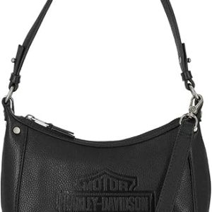 Harley-Davidson Women's Flat Studded Bar & Shield Leather Hobo Bag - Black