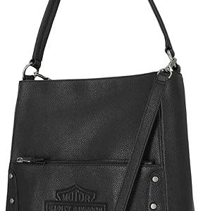 Harley-Davidson Women's Flat Studded Bar & Shield Shopper Hobo Bag - Black