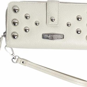 Harley-Davidson Women's Heavy Metal Stud Genuine Leather Clutch Wallet - Cream