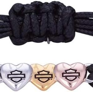 Harley-Davidson Women's Multi-Colored B&S Hearts Wax Cord Bracelet HDB0414