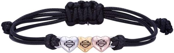 Harley-Davidson Women's Multi-Colored B&S Hearts Wax Cord Bracelet HDB0414