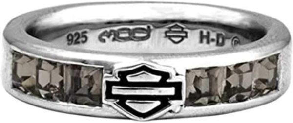 Harley-Davidson Women's Ring, Black Ice Crystals Bar & Shield Band HDR0360