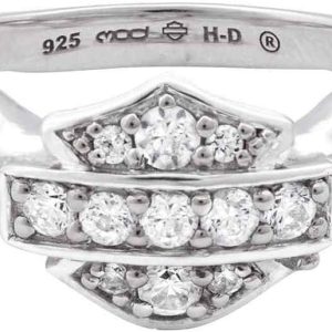 Harley-Davidson Women's Ring, Inferior Flames Embellished B&S, Silver HDR0358