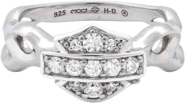 Harley-Davidson Women's Ring, Inferior Flames Embellished B&S, Silver HDR0358