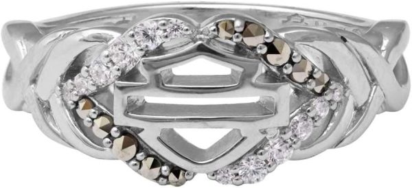 Harley-Davidson Women's Salt & Pepper Twist Ring, Sterling Silver HDR0477