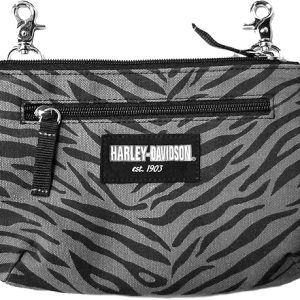 Harley-Davidson Women's Zebra Print Cotton Canvas Hip Bag w/Strap- Gray & Black