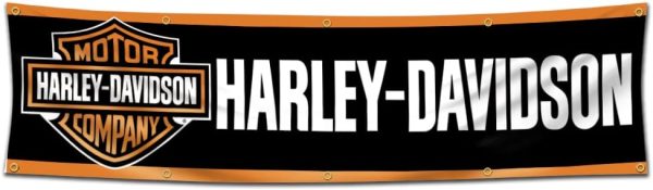 Harleys Motor Banner Flag Tapestry (2x8ft, Vivid Color, 150D Poly) HD Printing Two Brass Grommets for Garage