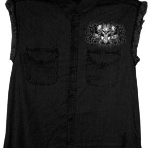 Hot Leathers Black Ride or Die Skull Sleeveless Denim Shirt