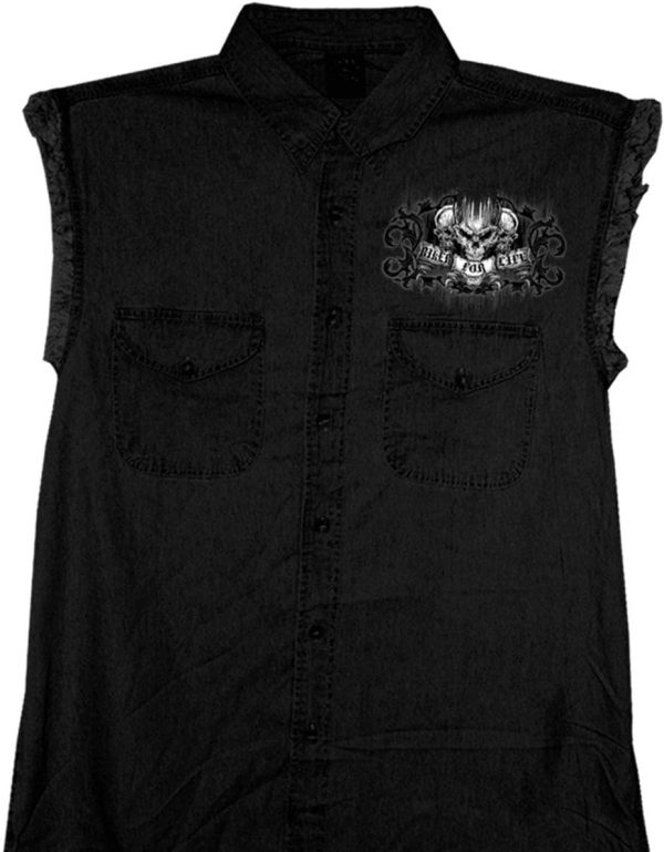 Hot Leathers Black Ride or Die Skull Sleeveless Denim Shirt