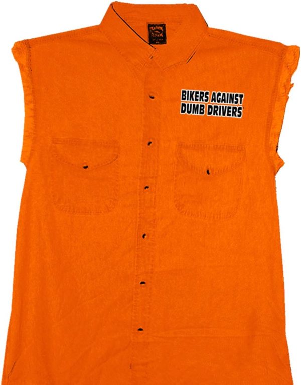 Hot Leathers Safety Orange Bikers Against Dumb Drivers Sleeveless Denium Shirt