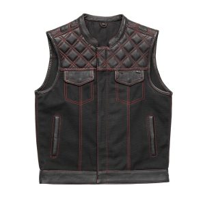 Hunt Club Motorcycle Leather Canvas Vest Black/Red