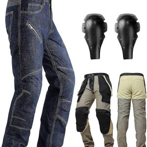 INBIKE Armored Motorcycle Pants for Men, Stretchy Jeans with Removable Protective Knee Armor, Wear-Resistant Riding Pants