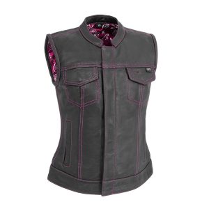 Jessica Women's Motorcycle Leather Vest - Pink - Limited Edition