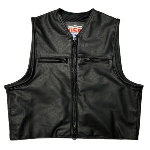 Legendary 'Defendant' Cropped Perforated Leather Motorcycle Vest