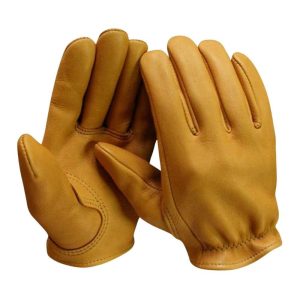 Legendary Mens Gold Deerskin Leather Short Wrist Motorcycle Gloves