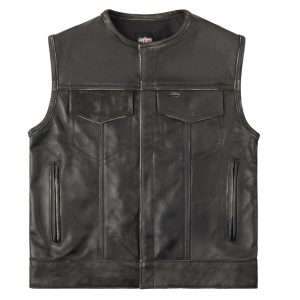 Legendary 'Neckless Outlaw' Men's Aged Leather Motorcycle Vest