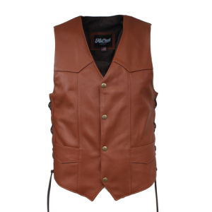 Men's Cowhide Tobacco Laced Classic Motorcycle Vest