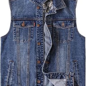 Men's Denim Vest Jean Vest Black Denim Motorcycle Black Blue Biker Plus Size Sleeveless