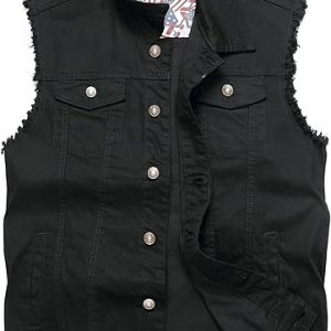 Men's Denim Vest,Sleeveless Jacket Slim Fit Vintage Casual Ripped Summer Jean Vest for Men