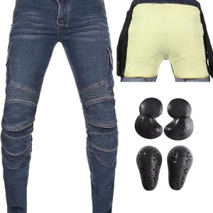 Men's Motorcycle Motorbike Riding Jeans with Lining Armor Knee Hip Pads Overpants