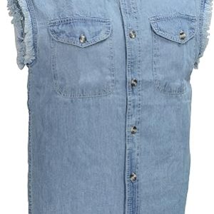 Men's Sleeveless Button Front Denim Shirt w/Chest Pockets