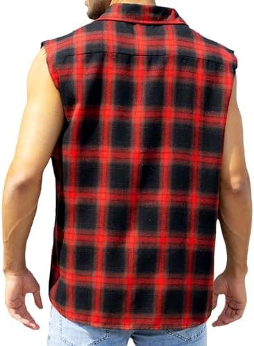 Black and newest Red Sleeveless Biker Shirt Flannel for Men